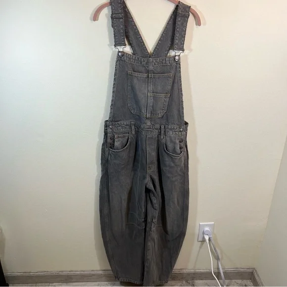 NWT Free People Gray Wide-Leg Denim Overalls - Picture 3 of 13